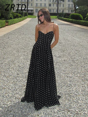 Lunivop Sexy Polka Dot Print Sling Long Dress Women Elegant V-neck Sleeveless Backless Female Party Dresses Summer Lady Streetwear