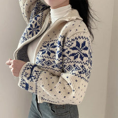 Lunivop Knit Zip Up Cardigan Women Cozy Fair Isle Zipper Front Sweater Jacket Teen-Girl Fall Winter Casual Chic Outfit
