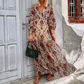 Lunivop Print Long Summer Dress Women Lacing Back A-Line Holiday Beach Vacation Casual Lady Banquet Date High Waist Sundress