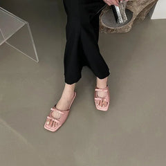 Lunivop Summer Woman Flat Slippers Square Toe Double Bowknot Sandals Casual Shoes Ladies Soft Sole Beach Slippers Women Shoes