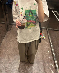 Lunivop T Shirts Women Cartoon Graffiti Printed Loose O Neck Summer 2025 Casual Short Sleeve Y2k Tops Female Fashion Tshirt