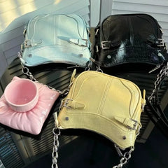 Lunivop Retro Yellow Shoulder Messenger Bag Women Hot Girls Leather Chain Shoulder Bags Female Harajuku Handle Handbag Aesthetic