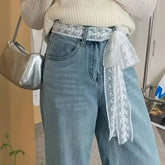 Lunivop Unique Y2k Long Lace Waistband Floral Bow Lace Waist Belt Tie Up Thin Dress Jeans Belt Summer ремень женский cinturones de mujer