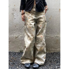 Lunivop American High Street Y2K Pattern Printed Washed Baggy Jeans Women Retro Street Washed Loose Casual Straight Wide Leg Jeans