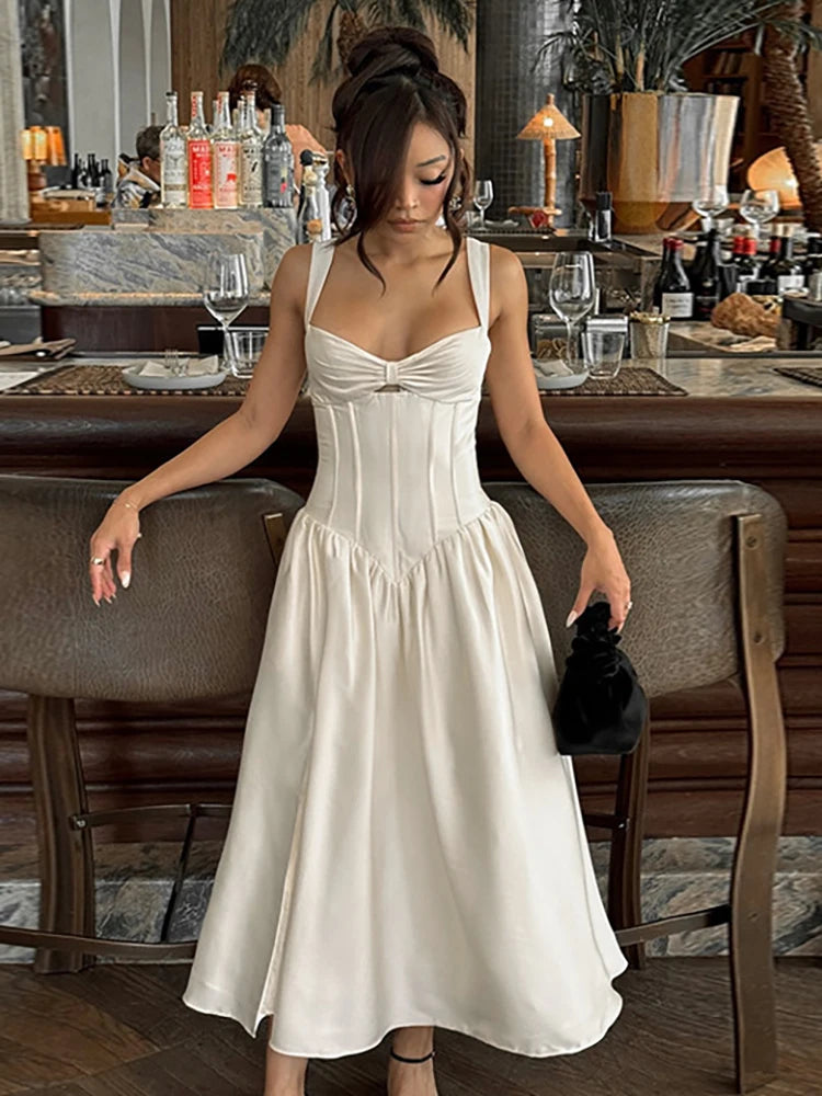 Lunivop Sexy Spaghetti Strap A-line Women Maxi Dress Apricot Backless High Waist Dress Female Spring Slim Elegant Party Clubwear