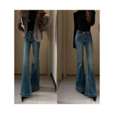 Lunivop Fall Winter New American Vintage Flared Jeans for Women High Waist Skinny Fit Bell Bottoms Fleece Lined Slimming Trousers