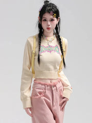 Lunivop Sexy Cropped Sweaters Women Slim Letter Long Sleeve Cute Knitted Jumper Vintage Preppy Style Female O Neck Casual Pullovers