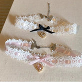 Lunivop Korean Trendy Gothic Aesthetic Vintage Cute Bowknot Heart Pink Lace Choker Necklace For Women Y2K Jewelry Accessories Gift