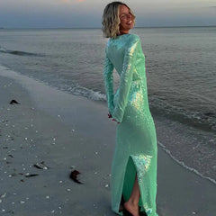 Lunivop Long Sleeve Formal Occasion Dresses for Women 2024 Autumn Sequins Elegant Maxi Dress Wedding Guest Party Dresses