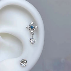 Lunivop 1pcs Quality Shiny Cross Blue Zircon 316L Stainless Steel Ear Bone Nail Y2K Silver Color Earring for Women Cochlear Accessorie