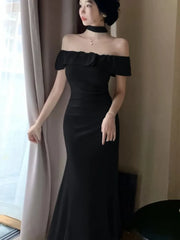 Lunivop Sexy Solid Off Shoulder Mermaid Dresses Summer Slim Waist Vestidos Mujer Elegant Ruffles Slash Neck Bodycon Evening Party Dress