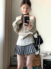 Lunivop Korean Style Sexy Off Shoulder Sweater Women Sweet Elegant Long Sleeve Knitted Pullover Cute Fashion Slim Up Sweaters