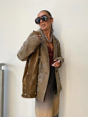 Lunivop Embroidery Lapel Single-Breasted Jackets Women Vintage Casual Long Sleeved Jacket For Woman Autumn Office Chic Outwear Tops