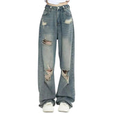 Lunivop American Vintage Hole Y2k Women Jeans High Waist Jeans Wide Leg Baggy Loose Straight Hip Hop Streetwear Dragging Denim Pants