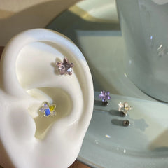 Lunivop 1pcs Shiny Pentagram Crystal Zircon Stainless Steel Ear Bone Nail Earrings for Women Cute Sweet Small Piercing Body Jewelry