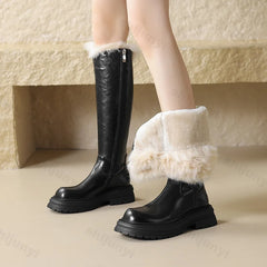 Lunivop Women Long Boots 2025 Winter Warm Plush Knight Boot New Style Side Zipper Waterproof Non Slip PU Leather Platform Cotton Boots