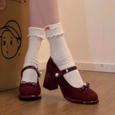 Lunivop Designer Square Toe Women Lolita Mary Jane Shoes New Spring Ladies Elegant Butterfly-knot Thick Heel Wedding Party Pumps