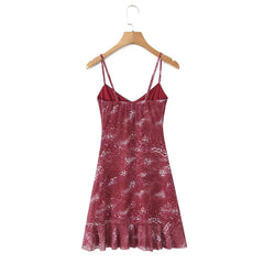 Lunivop Sexy Animal Leopard Mesh Spliced Lace V neck Sling Dress Women Skinny Slim Waist Ruffles Hem Short Dresses Robe Vestidos