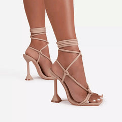 Lunivop Women's Roman Strap High Heels Sandals Wide Clogs Summer round Toe Photography Shoes Large Size Fashionable Tan Color