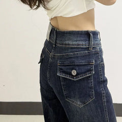 Lunivop American Style Vintage Denim Long Pants Female Y2K Streetwear Slimming Washed Jeans for Woman Autumn New Sexy Low-Waisted Jeans