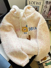 Lunivop Winter Faux Lamb Sweet Coat Women Cute Cartoon Embroidery Warm Jacket Casual Loose Long Sleeve Korean Fashion Hooded Tops