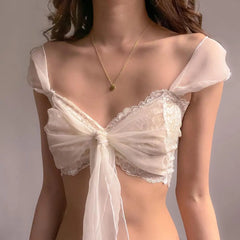 Lunivop Sexy Mesh Perspective Crop Tops Summer Y2K Lace Low cut Slim Strap Top High Street Fashion Nightclub Top Women's Wear