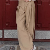 Lunivop BKLD Fashion Suit Trousers For Women Temperament Khaki High-waist Pockets Folds Versatile Casual Straight Pants Retro Streetwear