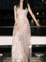 Lunivop Women's Evening Dresses Sequins Embroidered Sleeveless High Waist Elegant Party Sling Dress 2025 New Clothing