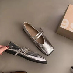 Lunivop Square Toe Women Mary Jane Shoes Fashion Shallow Ladies Casual Soft Sole Flats New Women's Comfort Sliver Ballerinas Shoes