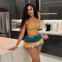 Lunivop Summer One Shoulder Sequins Shiny Spicy Girls Slim Crop Tank Top Women Sexy Sleeveless Backless Hipster Streetwear Y2k Tees