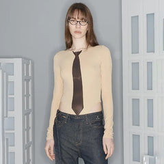 Lunivop Bodycon Women Long Sleeve Bow Tie Print One Piece Jumpsuit Skinny Rompers Streetwear Sexy High Waist Bodysuits