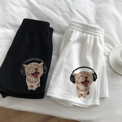 Lunivop Y2k Loose Women's Shorts High Waist Star Fun Kitten Print Summer Harajuku Fashion Sports Sweatpants Beach Y2K Clothing