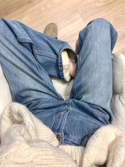 Lunivop Thickened Fleece High Waist Straight Leg Jeans Women Winter New Loose Slim Warm Wide Leg Jeans Floor-Length Trousers Streetwear