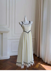 Lunivop Contrast Color Spliced High Waist Tweed Sling Dresses For Women Hem Tassel Design Elegant Dress New Clothing