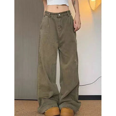 Lunivop Women Khaki Jeans Streetwear Fashion Y2K American Style High Waisted Wide Leg Jean Female Trouser Hip Hop Baggy Denim Pants