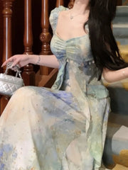 Lunivop Summer Ruffles Print Irregularity Long Dresses Elegant V-Neck Birthday Party Waistband Vestidos Holiday Beach Midi Dress New