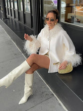 Lunivop Elegant Feather Collar Cape Coats For Women Casual Solid Single Breasted Jackets Lady Autumn Chic Loose High Street Outwear Tops