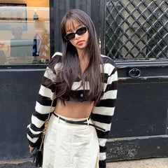 Lunivop Knitting Deep V Button Striped High Waist Long Sleeve Women'S Tops Y2K Streetwear Wholesale Winter Fashion Clothing