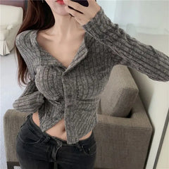 Lunivop Autumn/Winter 2024 New Jersey Shirt Shirt Buttons Decorated Irregular Design Sense Of Melard Wind Waist Shirt T-Shirt Women