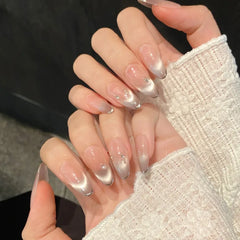 Lunivop 10Ppcs Handmade Press on Nails Women Purple Cat Eye Fake Nails with Glue Spring Summer Mid-Length Girls Aesthetic false Nails