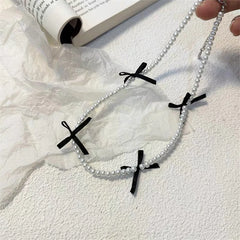 Lunivop Trendy Simple Solid Color Bow Pearl Necklace for Women Niche Design Imitation Pearl Clavicle Chain Sweet Elegant Party Jewelry