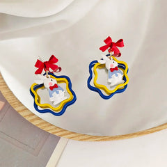 Lunivop New Fashion Cute Cartoon Rabbit Red Bow Earrings for Women Exquisite S925 Silver Needle Studs Sweet Niche Design Party Jewelry