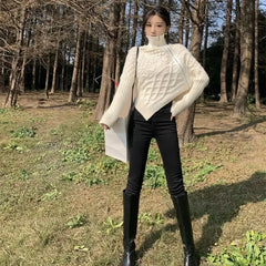 Lunivop Autumn and Winter Fashion New Women's Elegant Design Sense Cashmere Sweater High Neck Zipper Irregular Pullover Sweater Jumper