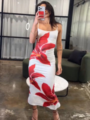 Lunivop Summer Printed Maxi Dress For Women Backless Fashion Slim High Waist Spaghetti Dress Holiday Patchwork Female Long Dress