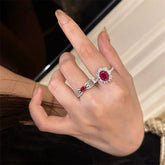 Lunivop New Fashion Vintage Red Zircon Rhinestone Copper Rings for Women Gorgeous Silver Color Opening Ring Wedding Party Jewelry Gift