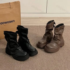 Lunivop Chunky Women Short Boots New Fashion Belt Buckle Thick Heel Trouser Shoes Autumn Women's Non-slip Platform Ankle Booties