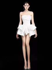 Lunivop Women's Fashion Dress Chest Wrapping Folds Waist Retraction Fishbone Slim Asymmetric Dresses Spring 2025 New Tide