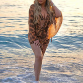 Lunivop BKLD Vacation Sexy Chic Leopard Print Autumn New Short Dresses Women Full Sleeve Swinging Collar Draped High Waist Vestidos