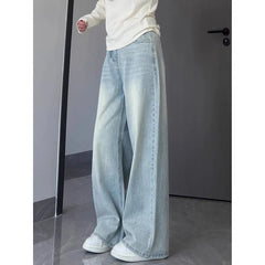 Lunivop Washed Vintage Straight Jeans Women Versatile Casual High Waisted Light Blue Denim Pants Woman Streetwear Wide Leg Trousers