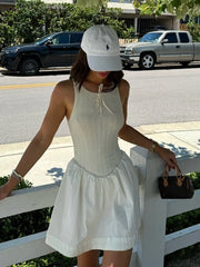 Lunivop Sexy Backless A-line Women Dress White Sleeveless Round Neck Mini Dress Female Summer Loose Casual Streetwear Vestidos